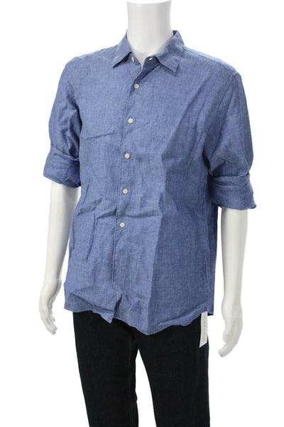 Uniqlo Mens Linen Long Sleeves Button Down Shirt Blue Size Large