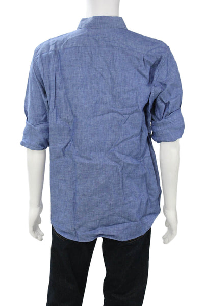 Uniqlo Mens Linen Long Sleeves Button Down Shirt Blue Size Large