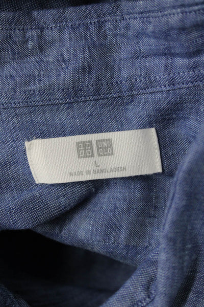 Uniqlo Mens Linen Long Sleeves Button Down Shirt Blue Size Large