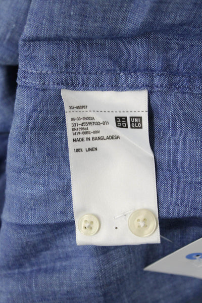 Uniqlo Mens Linen Long Sleeves Button Down Shirt Blue Size Large