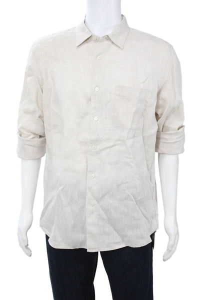 Uniqlo Mens Linen Long Sleeves Button Down Shirt Beige Size Large