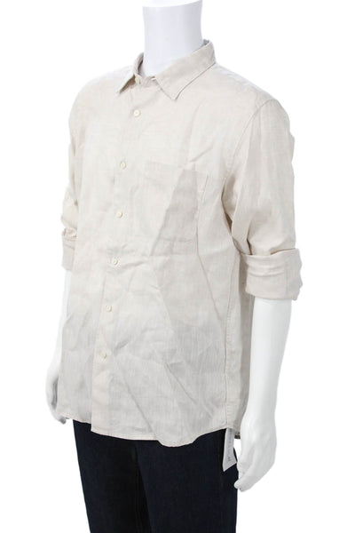 Uniqlo Mens Linen Long Sleeves Button Down Shirt Beige Size Large