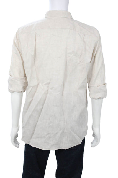 Uniqlo Mens Linen Long Sleeves Button Down Shirt Beige Size Large