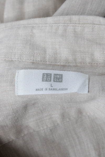 Uniqlo Mens Linen Long Sleeves Button Down Shirt Beige Size Large