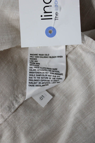 Uniqlo Mens Linen Long Sleeves Button Down Shirt Beige Size Large