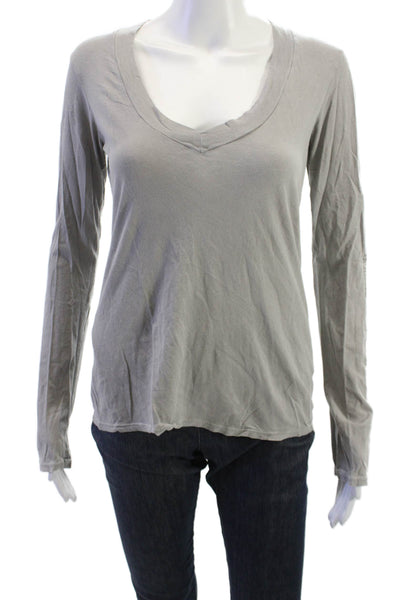 Standard James Perse Women Gray V-Neck Cotton Long Sleeve Animal Tee Size 2