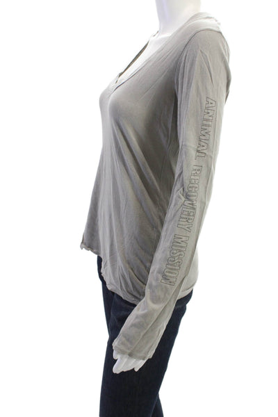 Standard James Perse Women Gray V-Neck Cotton Long Sleeve Animal Tee Size 2