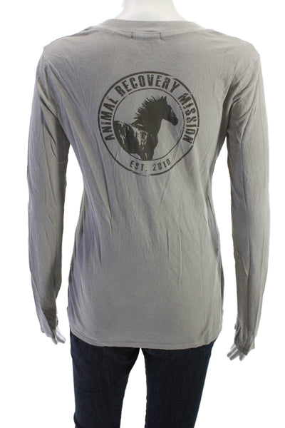 Standard James Perse Women Gray V-Neck Cotton Long Sleeve Animal Tee Size 2