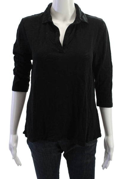 Goldie Women Basic Polo Collared 3/4 Sleeve Black 100% Pima Cotton Size M