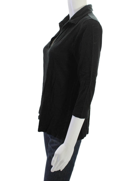 Goldie Women Basic Polo Collared 3/4 Sleeve Black 100% Pima Cotton Size M