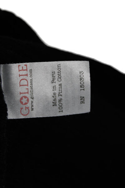 Goldie Women Basic Polo Collared 3/4 Sleeve Black 100% Pima Cotton Size M