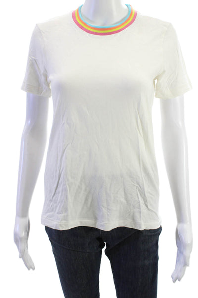 SOL ANGELES Women Ringer T-Shirt White Cotton Short Sleeve Rainbow Size XS