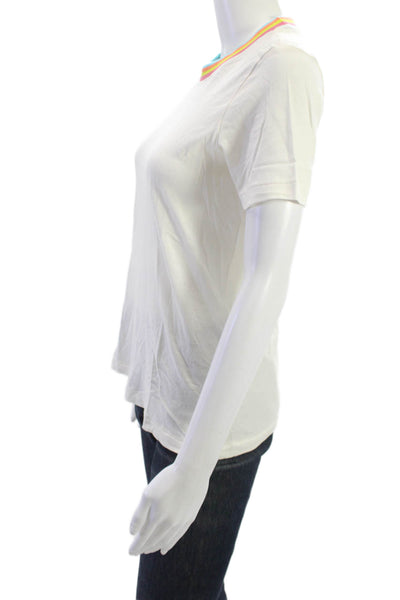 SOL ANGELES Women Ringer T-Shirt White Cotton Short Sleeve Rainbow Size XS
