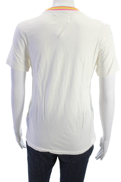 SOL ANGELES Women Ringer T-Shirt White Cotton Short Sleeve Rainbow Size XS
