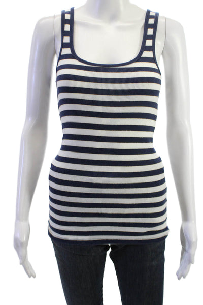 J Crew Womens Basic Striped Dark Blue Square Neck Tank Cotton Elastane Size S