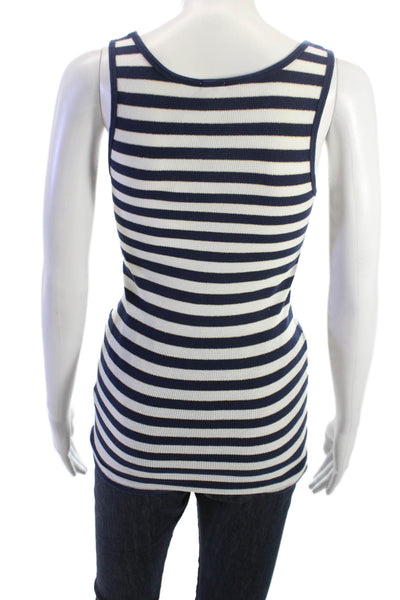 J Crew Womens Basic Striped Dark Blue Square Neck Tank Cotton Elastane Size S