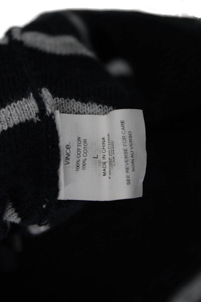 Vince Women Dark Blue Striped Cotton Sleeveless Basic Tank Round Neck Size L