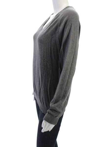 Minnie Rose Unisex Pullover Sweater Dark Gray V Neck Long Sleeve Size M