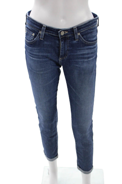AG Adriano Goldschmied Women Ankle Cropped Dark Blue Low Rise Jeans Size 28