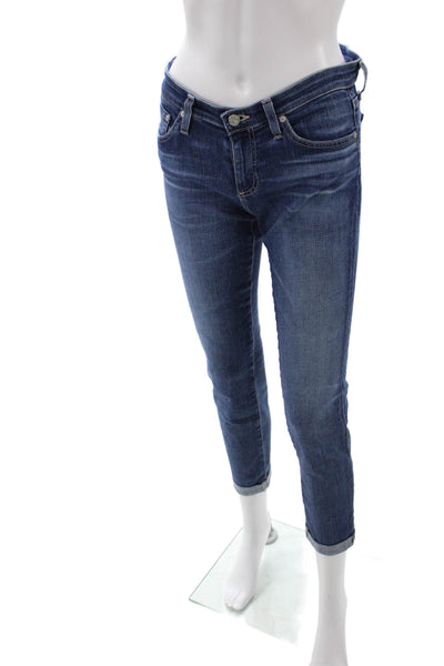 AG Adriano Goldschmied Women Ankle Cropped Dark Blue Low Rise Jeans Size 28