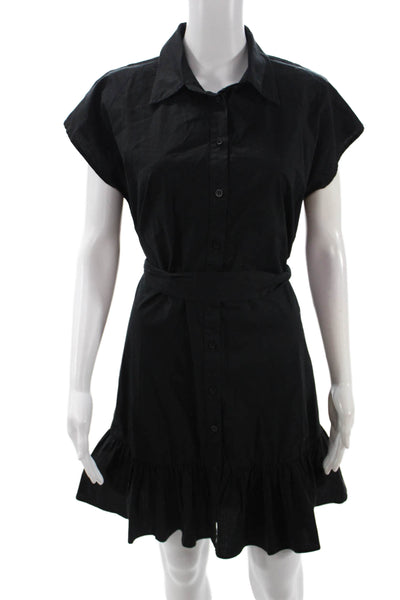 Kirna Zabete Women Shirt Dress Black Collared Short Sleeve Button Size M
