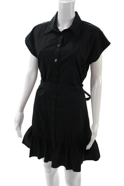Kirna Zabete Women Shirt Dress Black Collared Short Sleeve Button Size M