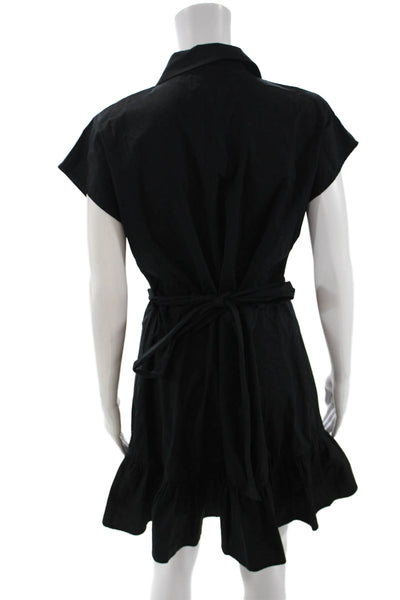 Kirna Zabete Women Shirt Dress Black Collared Short Sleeve Button Size M