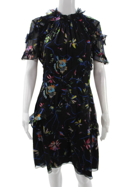 Jason Wu Womens Black Silk Shift Dress High Neck Short Sleeve Size 8