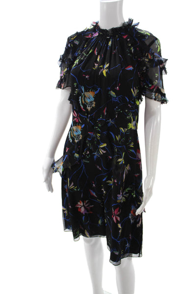 Jason Wu Womens Black Silk Shift Dress High Neck Short Sleeve Size 8