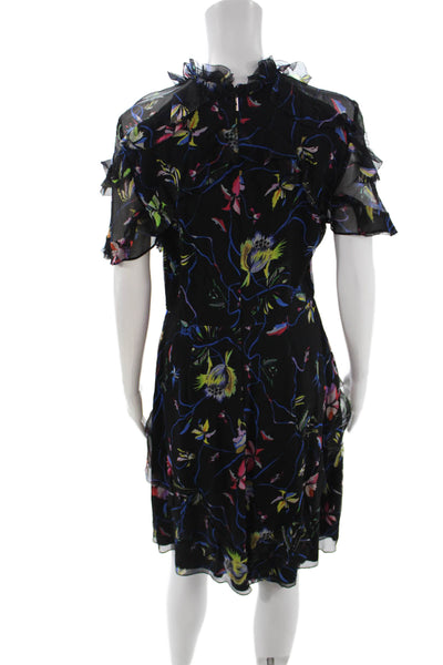 Jason Wu Womens Black Silk Shift Dress High Neck Short Sleeve Size 8