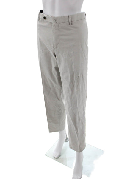 PT Torino Mens Cropped Chinos Gray Cotton Elastane Button Size 56
