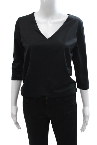 A'nue Ligne Womens Black V-Neck Basic Blouse 3/4 Sleeve Size M