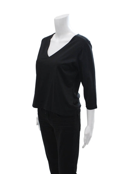 A'nue Ligne Womens Black V-Neck Basic Blouse 3/4 Sleeve Size M