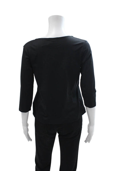 A'nue Ligne Womens Black V-Neck Basic Blouse 3/4 Sleeve Size M