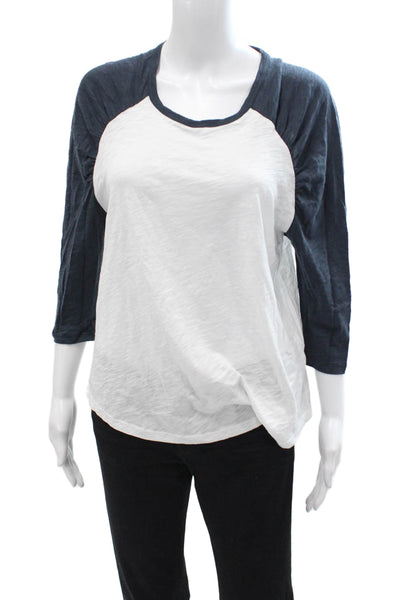 Goldie Womens Jersey T Shirt Dark Blue Pima Cotton Round Neck 3/4 Sleeve Size M