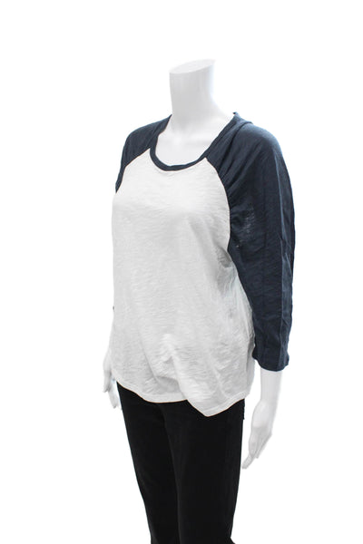 Goldie Womens Jersey T Shirt Dark Blue Pima Cotton Round Neck 3/4 Sleeve Size M