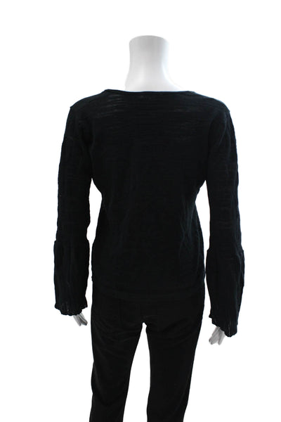 Minnie Rose Women Basic Black V-Neck Long Sleeve Top Size XS