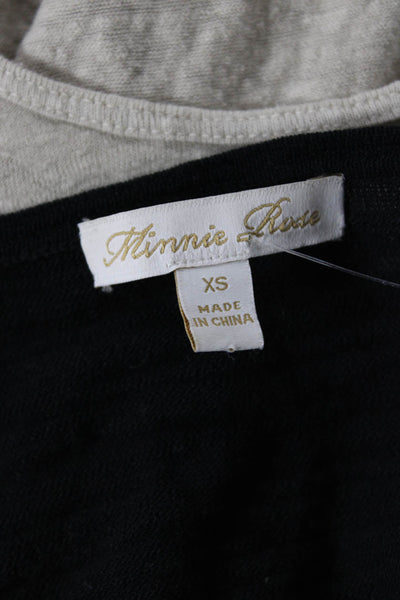 Minnie Rose Women Basic Black V-Neck Long Sleeve Top Size XS