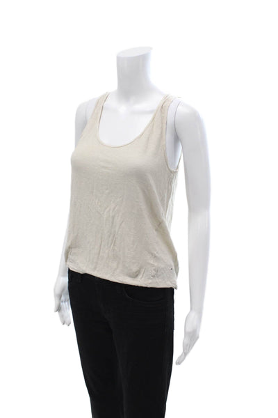 CP Shades Womens Beige Basic Cotton Blend Round Neck Tank Solid Size S