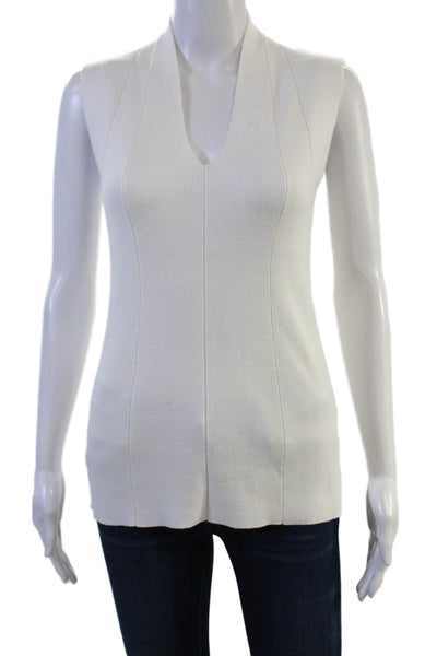 Metric Knits Womens Basic White V Neck Sleeveless Tank Size L