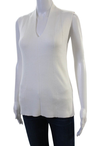 Metric Knits Womens Basic White V Neck Sleeveless Tank Size L