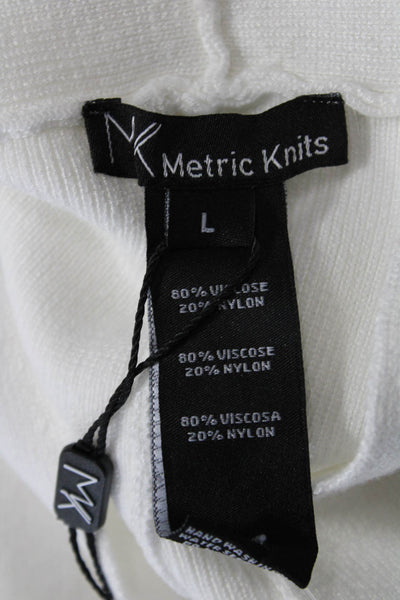 Metric Knits Womens Basic White V Neck Sleeveless Tank Size L