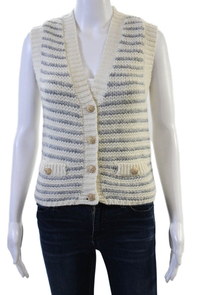 Heartloom Womens Striped Faux Leather V Neck Button Vest Size S