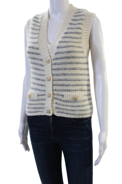 Heartloom Womens Striped Faux Leather V Neck Button Vest Size S