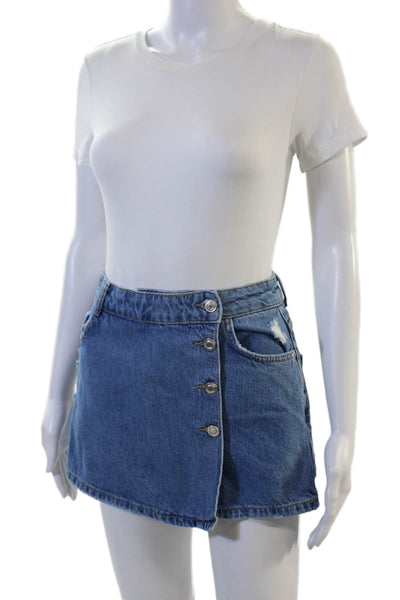 Zara Women Mini Skort Blue Cotton Size XS