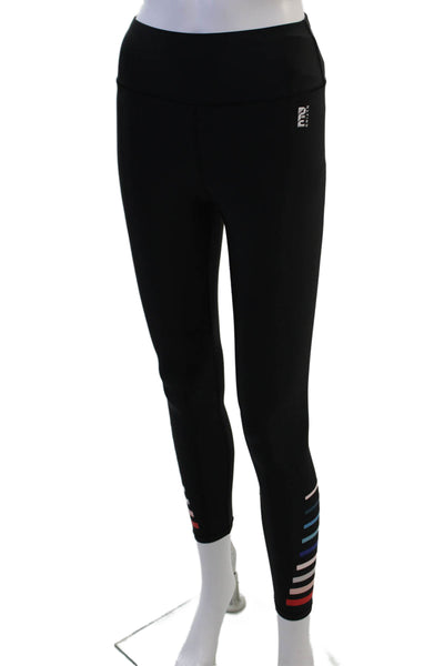 PE Nation Women Ankle Leggings Black Striped Size S