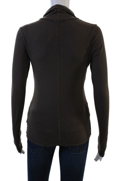 LA Made Women Basic Mock Neck Long Sleeve Cotton Top Brown Size XS