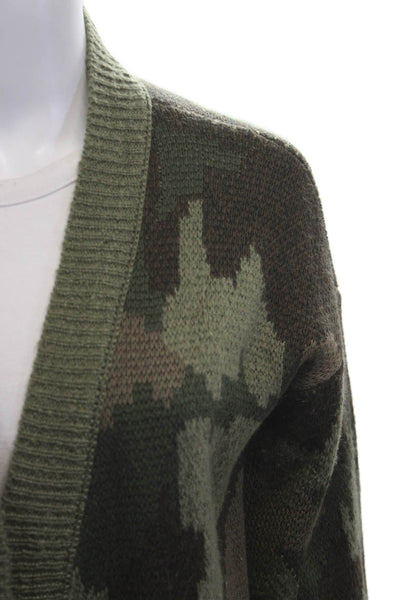 Aqua Unisex Cardigan Green Camouflage Acrylic Long Sleeve Army Size XS