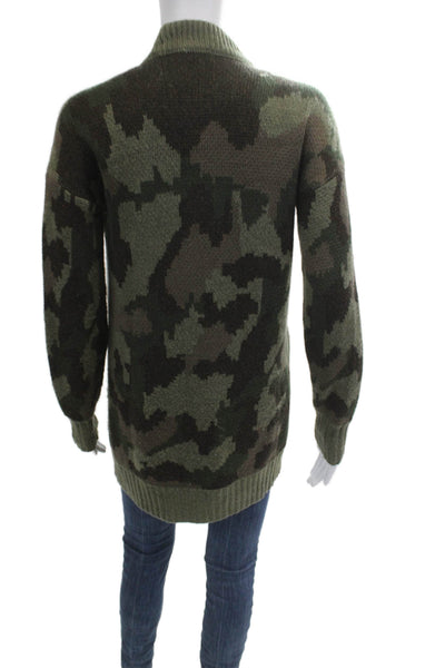 Aqua Unisex Cardigan Green Camouflage Acrylic Long Sleeve Army Size XS