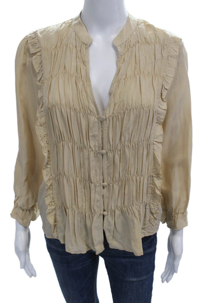 Zara Womens Beige Boho Button Up Blouse Long Sleeve Viscose Size S